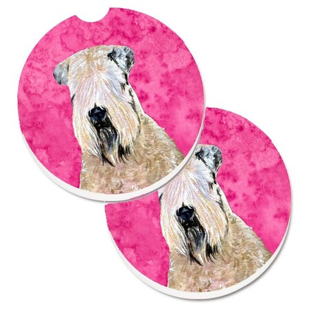Carolines Treasures Pink Soft Coated Wheaten Terrier Set of 2 Cup Holder Car Coaster SS4769-PKCARC
